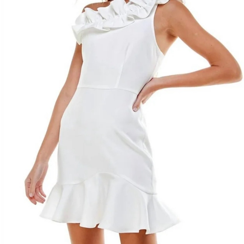 TCEC Women’s White One Shoulder Mini Dress with Ruffle